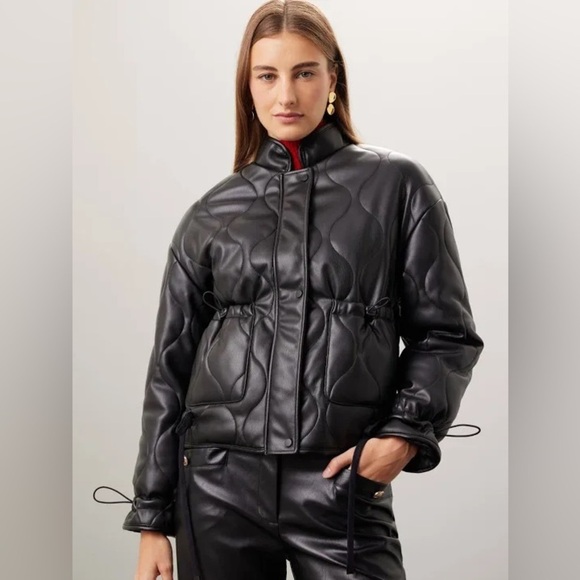 Slate & Willow Quilted Faux Leather Black Jacket Size Small - Picture 4 of 16